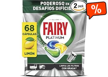 Fairy Platinum Dishwasher Capsules, Lemon, 34 Capsules, Powerful Even With The Toughest Meal Remains, Clean Dishes, Brilliant Dishwasher, Clean Filter Sinase (Pack of 2)